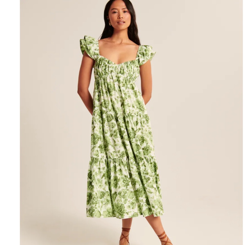 Abercrombie & Fitch Green White Floral Midi Dress